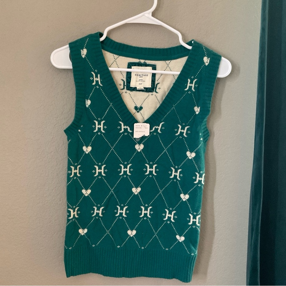 Heritage Girls‎ Tween Teen Y2K Teal and White Sweater Vest Preppy small